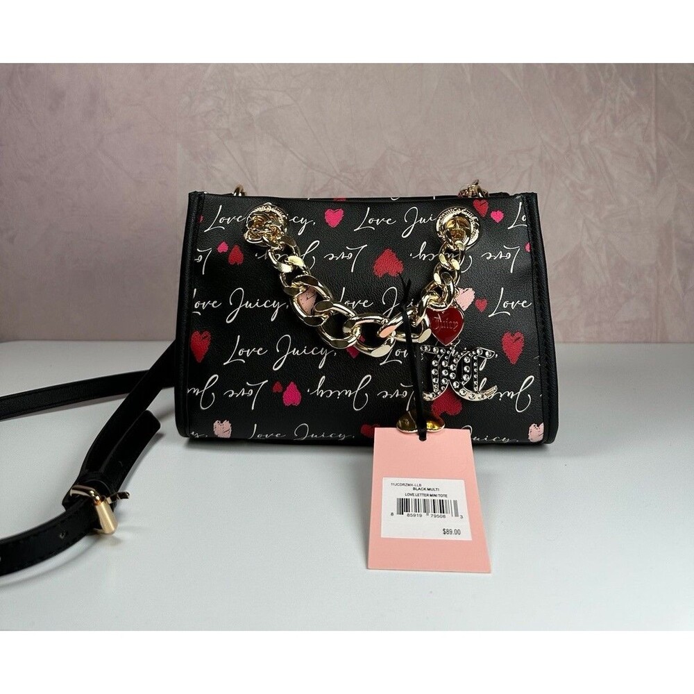 Juicy Couture Love Letter Mini Tote Purse & Wallet Set Black NWT Y2K Style - Picture 3 of 15